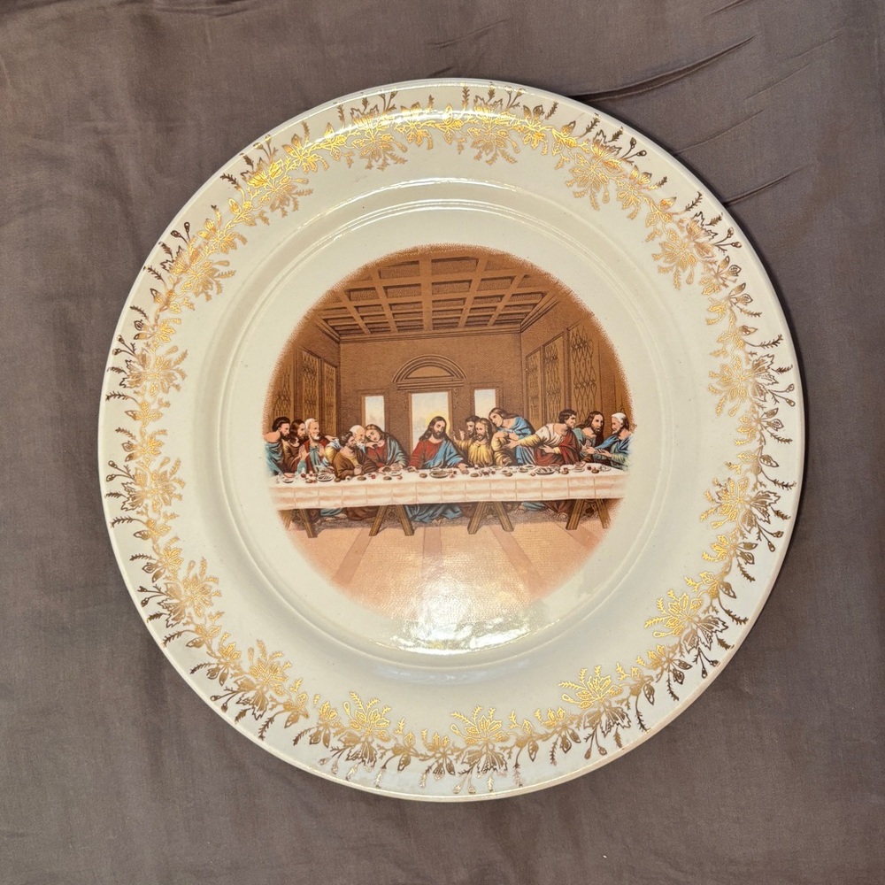 Vintage Last Supper Decorative Plate Gold and Cream Decorative Plate First Ed